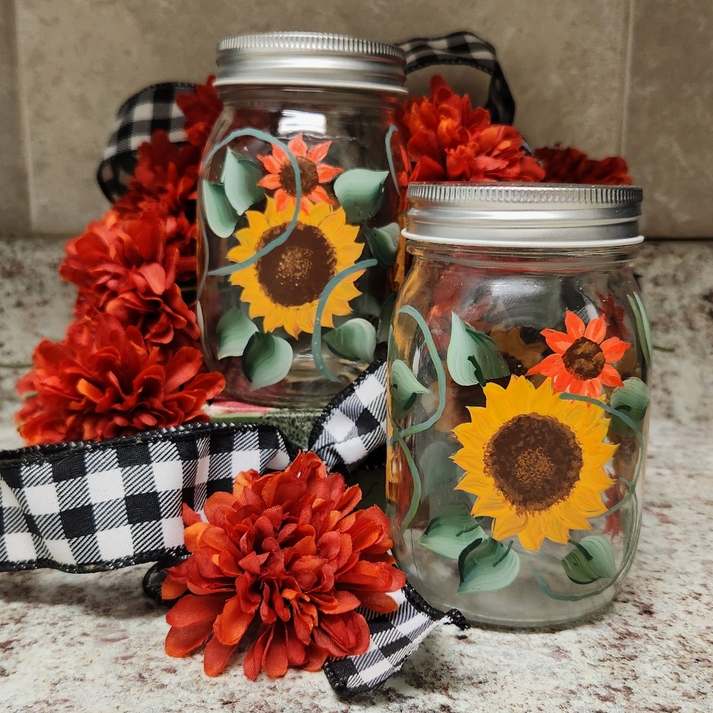 Hand painted decorative glass jars